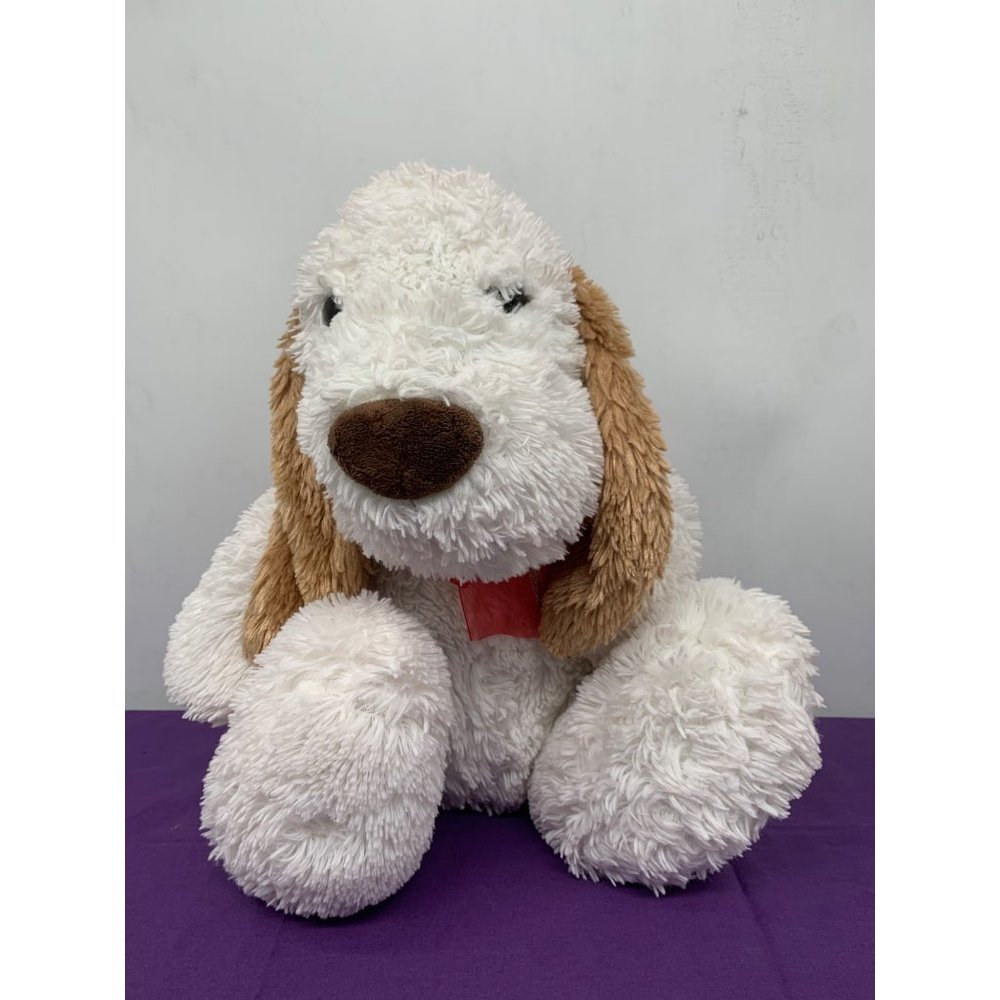 Just For You 15 Inch Large White Dog Tan Ears Tail Brown Nose Plastic Eyes Wash
